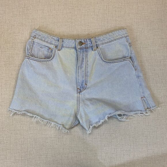 Zara High Rise Shorts Womens 8 Raw Hem Denim Side Vents 5 Pocket Stretch *READ - Picture 3 of 13